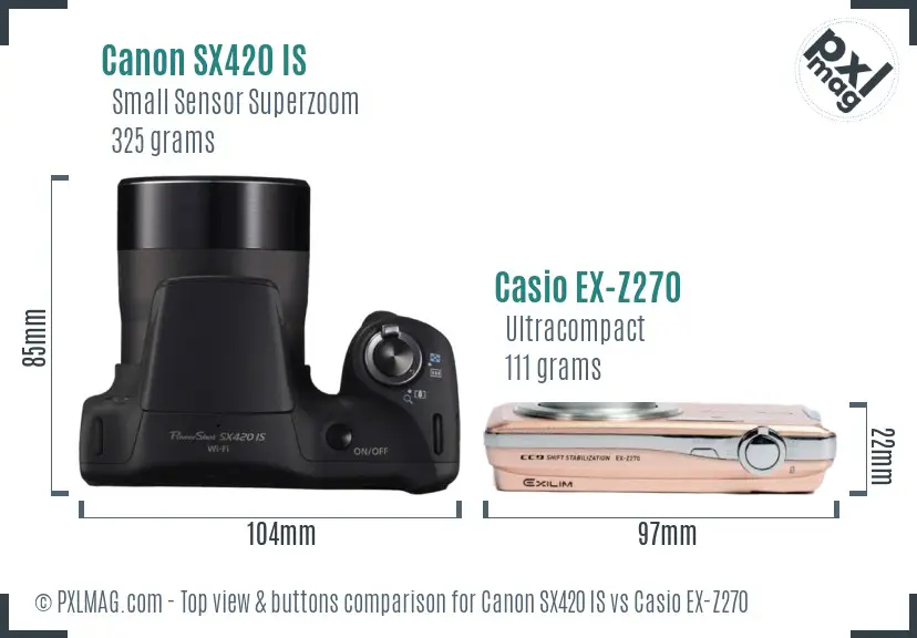 Canon SX420 IS vs Casio EX-Z270 top view buttons comparison