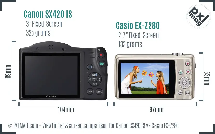 Canon SX420 IS vs Casio EX-Z280 Screen and Viewfinder comparison