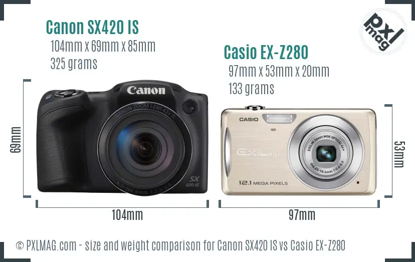 Canon SX420 IS vs Casio EX-Z280 size comparison