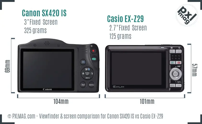 Canon SX420 IS vs Casio EX-Z29 Screen and Viewfinder comparison