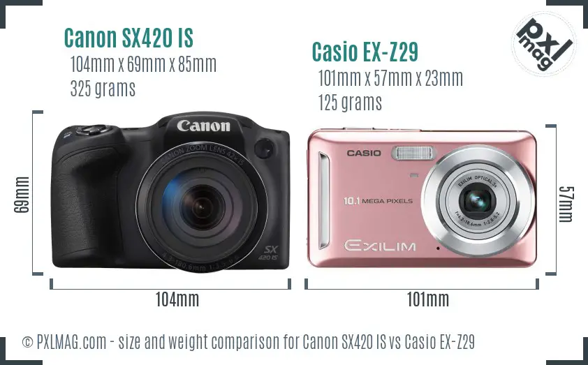 Canon SX420 IS vs Casio EX-Z29 size comparison