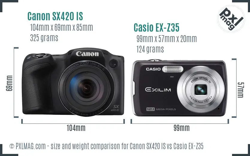 Canon SX420 IS vs Casio EX-Z35 size comparison