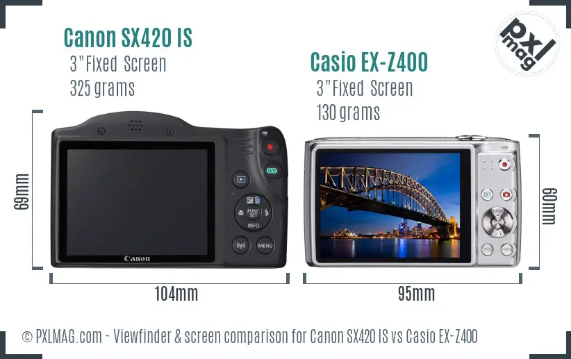 Canon SX420 IS vs Casio EX-Z400 Screen and Viewfinder comparison