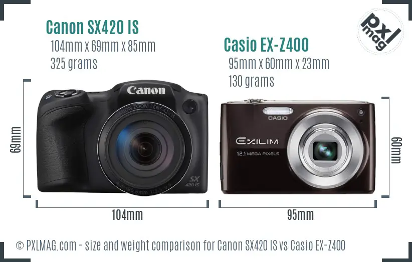 Canon SX420 IS vs Casio EX-Z400 size comparison