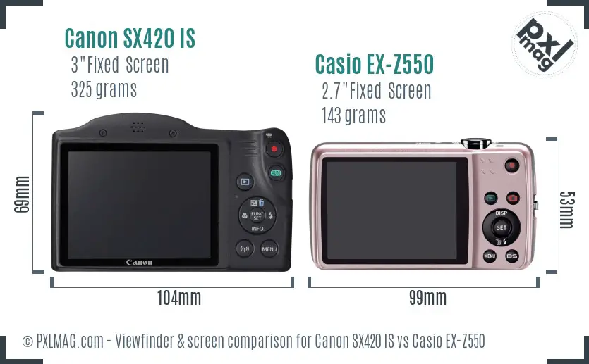 Canon SX420 IS vs Casio EX-Z550 Screen and Viewfinder comparison Canon SX420 IS vs Casio EX-Z550 Screen and Viewfinder comparison