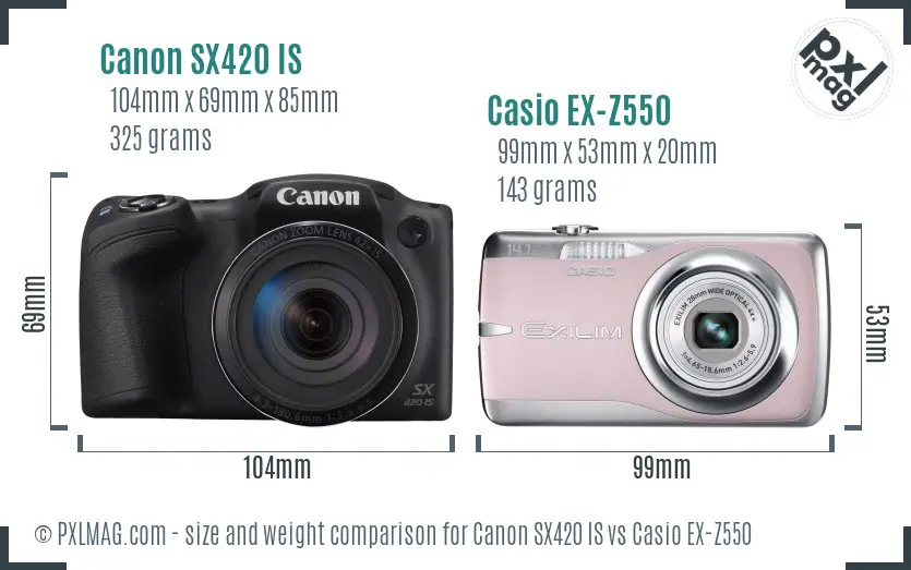 Canon SX420 IS vs Casio EX-Z550 size comparison Canon SX420 IS vs Casio EX-Z550 size comparison