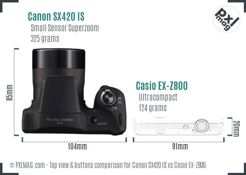 Canon SX420 IS vs Casio EX-Z800 top view buttons comparison