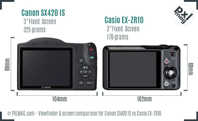 Canon SX420 IS vs Casio EX-ZR10 Screen and Viewfinder comparison