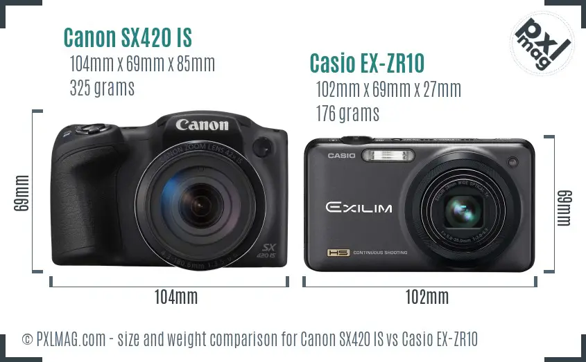 Canon SX420 IS vs Casio EX-ZR10 size comparison