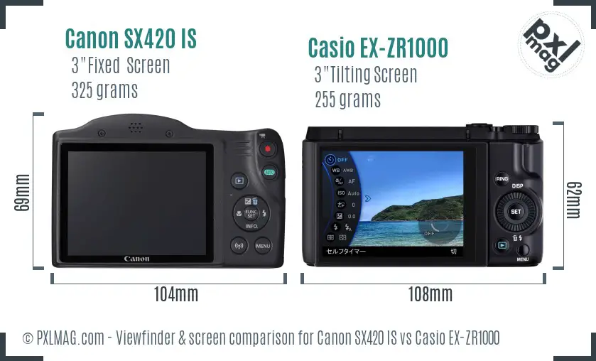 Canon SX420 IS vs Casio EX-ZR1000 Screen and Viewfinder comparison