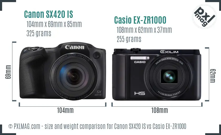 Canon SX420 IS vs Casio EX-ZR1000 size comparison
