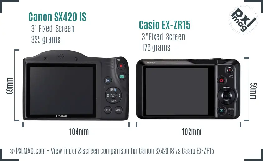 Canon SX420 IS vs Casio EX-ZR15 Screen and Viewfinder comparison