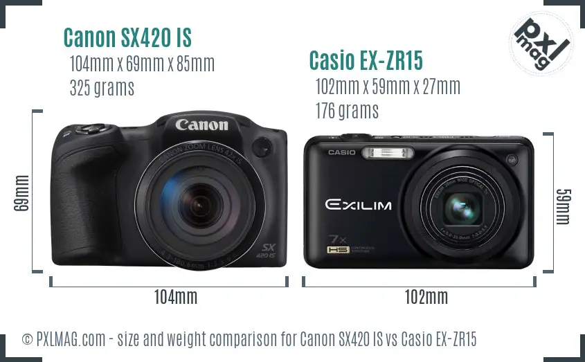 Canon SX420 IS vs Casio EX-ZR15 size comparison