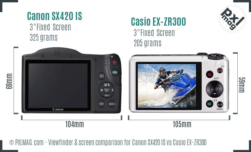 Canon SX420 IS vs Casio EX-ZR300 Screen and Viewfinder comparison