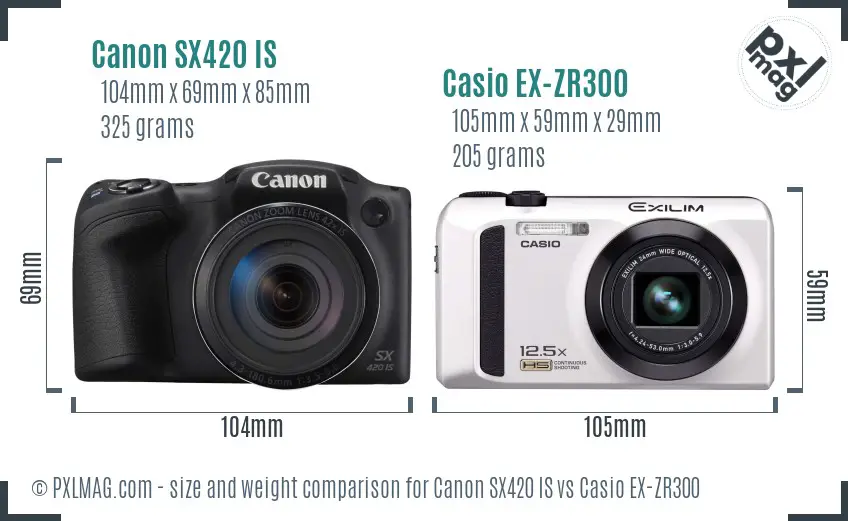 Canon SX420 IS vs Casio EX-ZR300 size comparison