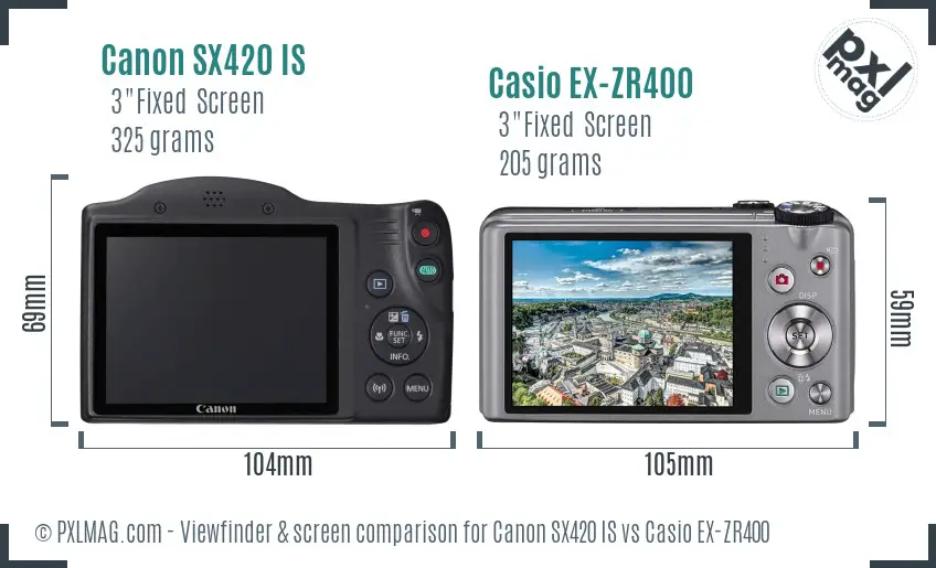 Canon SX420 IS vs Casio EX-ZR400 Screen and Viewfinder comparison Canon SX420 IS vs Casio EX-ZR400 Screen and Viewfinder comparison