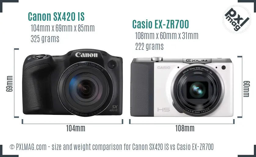 Canon SX420 IS vs Casio EX-ZR700 size comparison
