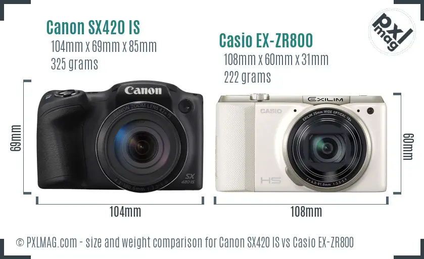 Canon SX420 IS vs Casio EX-ZR800 size comparison