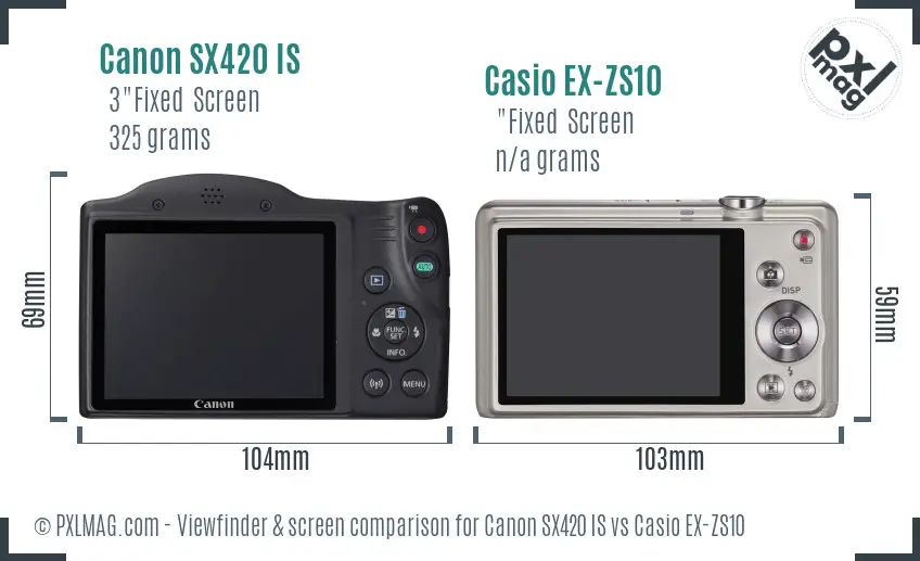 Canon SX420 IS vs Casio EX-ZS10 Screen and Viewfinder comparison