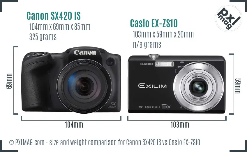Canon SX420 IS vs Casio EX-ZS10 size comparison