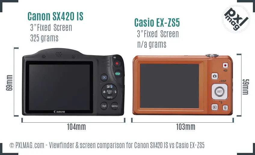 Canon SX420 IS vs Casio EX-ZS5 Screen and Viewfinder comparison
