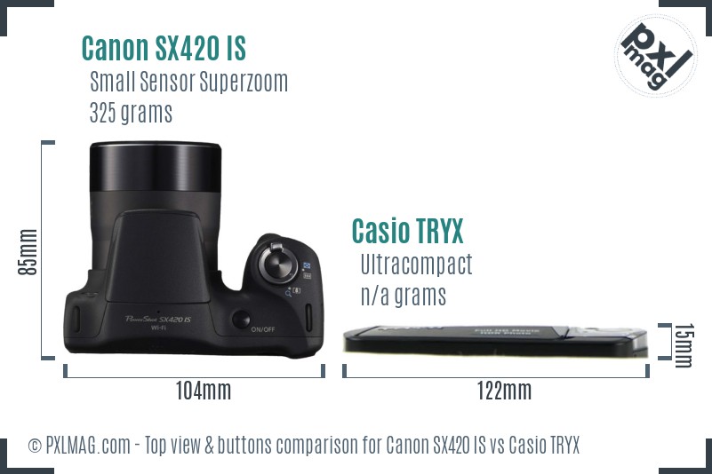 Canon SX420 IS vs Casio TRYX top view buttons comparison