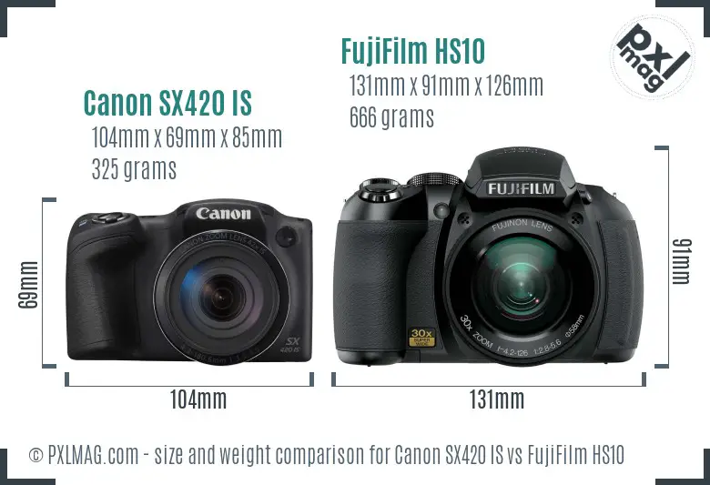 Canon SX420 IS vs FujiFilm HS10 size comparison