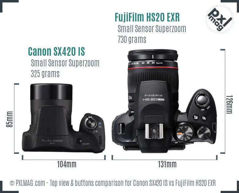 Canon SX420 IS vs FujiFilm HS20 EXR top view buttons comparison