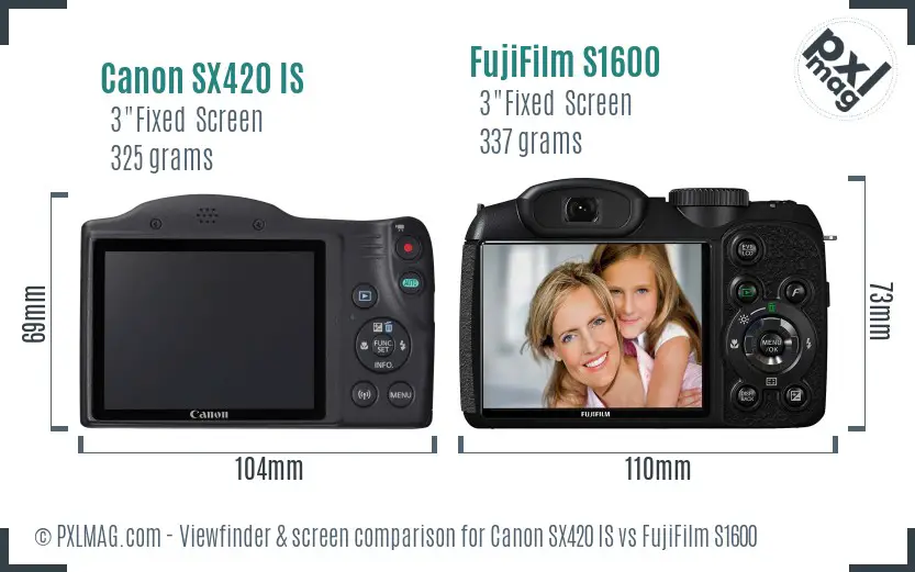 Canon SX420 IS vs FujiFilm S1600 Screen and Viewfinder comparison Canon SX420 IS vs FujiFilm S1600 Screen and Viewfinder comparison