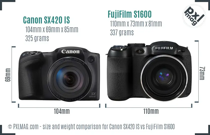 Canon SX420 IS vs FujiFilm S1600 size comparison Canon SX420 IS vs FujiFilm S1600 size comparison