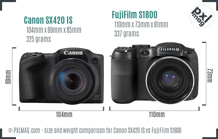 Canon SX420 IS vs FujiFilm S1800 size comparison