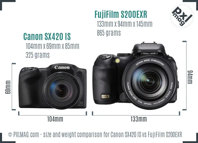 Canon SX420 IS vs FujiFilm S200EXR size comparison