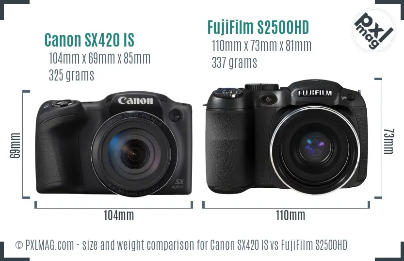 Canon SX420 IS vs FujiFilm S2500HD size comparison