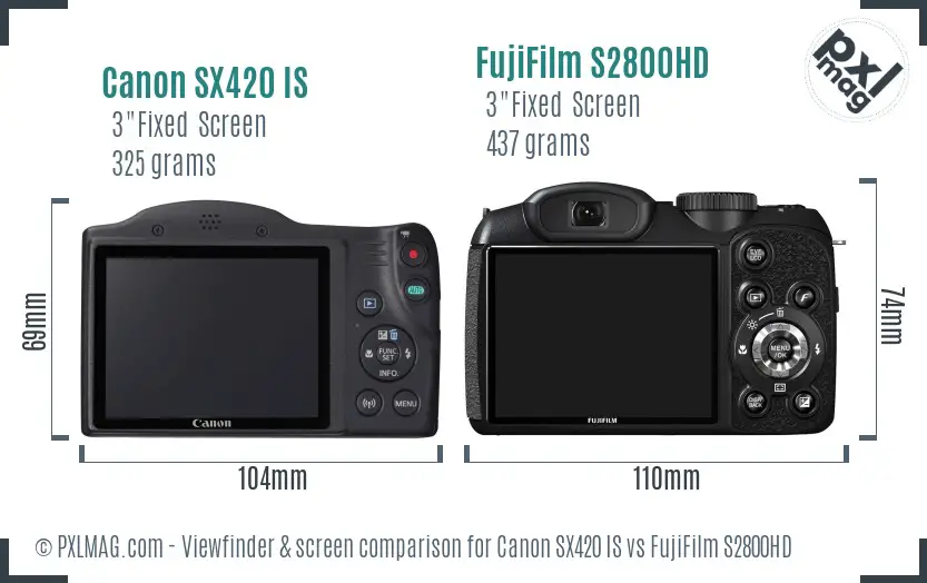 Canon SX420 IS vs FujiFilm S2800HD Screen and Viewfinder comparison