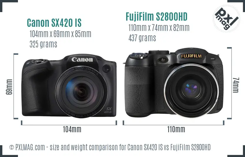 Canon SX420 IS vs FujiFilm S2800HD size comparison