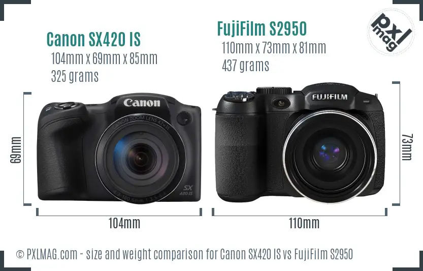 Canon SX420 IS vs FujiFilm S2950 size comparison