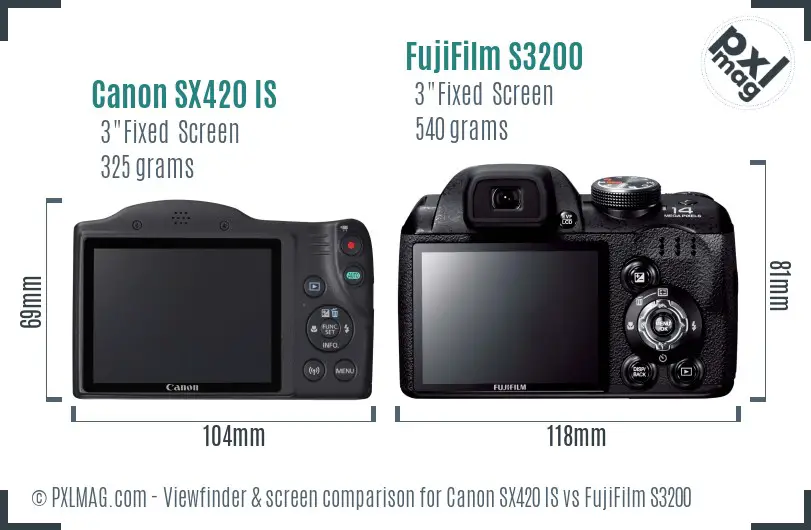 Canon SX420 IS vs FujiFilm S3200 Screen and Viewfinder comparison