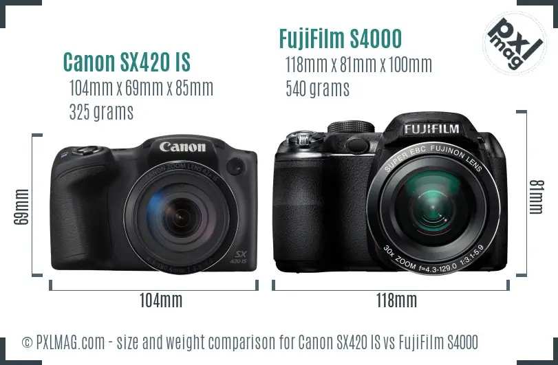 Canon SX420 IS vs FujiFilm S4000 size comparison