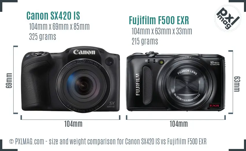 Canon SX420 IS vs Fujifilm F500 EXR size comparison Canon SX420 IS vs Fujifilm F500 EXR size comparison
