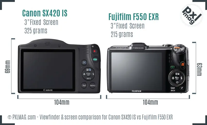 Canon SX420 IS vs Fujifilm F550 EXR Screen and Viewfinder comparison