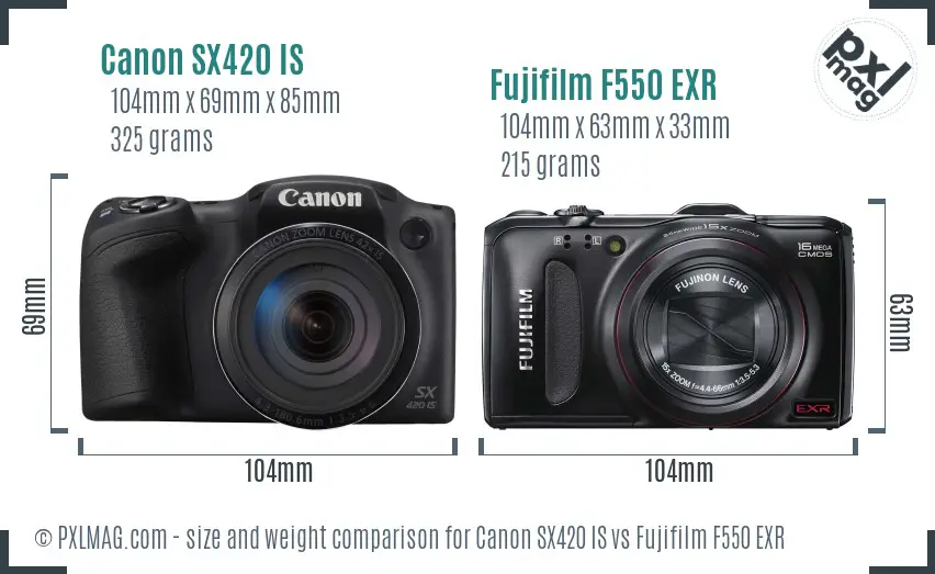 Canon SX420 IS vs Fujifilm F550 EXR size comparison