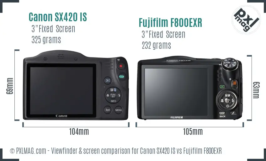 Canon SX420 IS vs Fujifilm F800EXR Screen and Viewfinder comparison