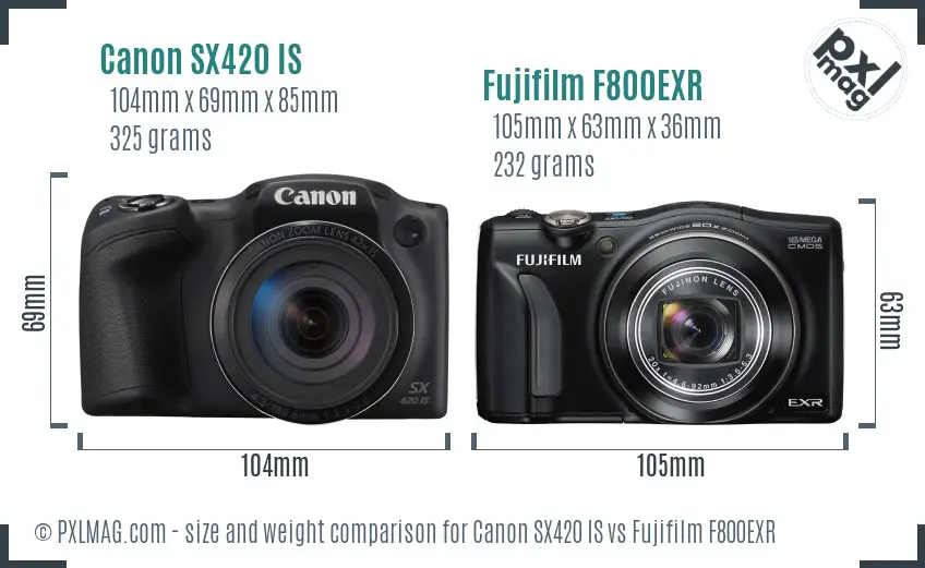 Canon SX420 IS vs Fujifilm F800EXR size comparison