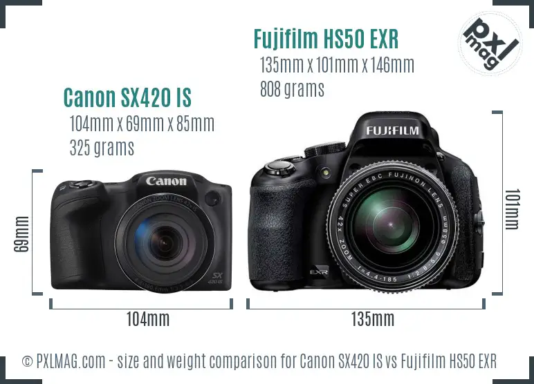 Canon SX420 IS vs Fujifilm HS50 EXR size comparison