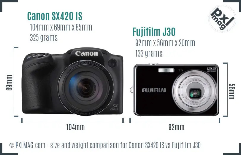 Canon SX420 IS vs Fujifilm J30 size comparison
