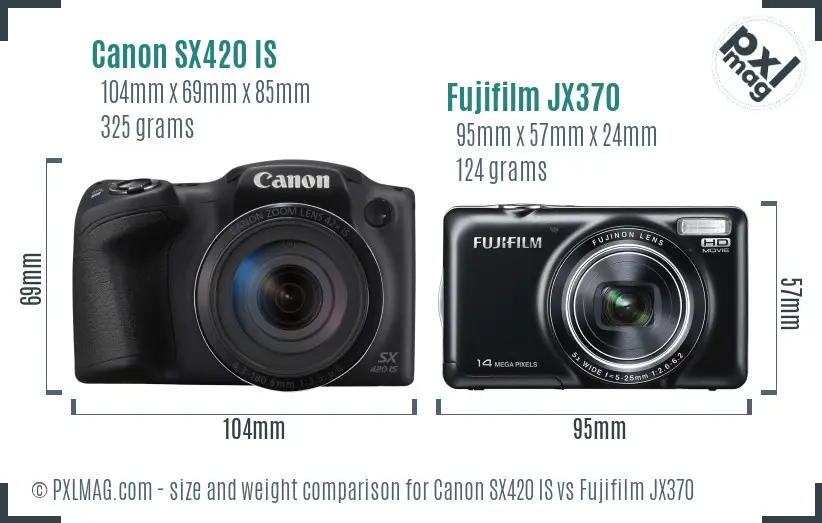 Canon SX420 IS vs Fujifilm JX370 size comparison