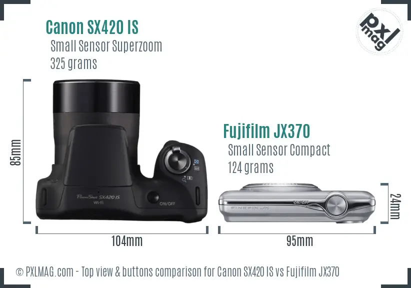 Canon SX420 IS vs Fujifilm JX370 top view buttons comparison