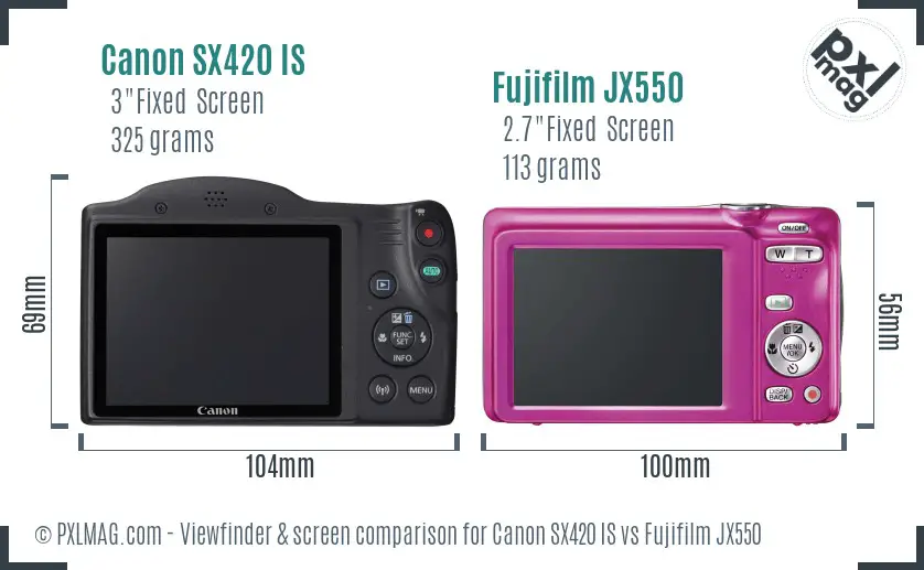 Canon SX420 IS vs Fujifilm JX550 Screen and Viewfinder comparison