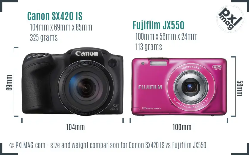 Canon SX420 IS vs Fujifilm JX550 size comparison