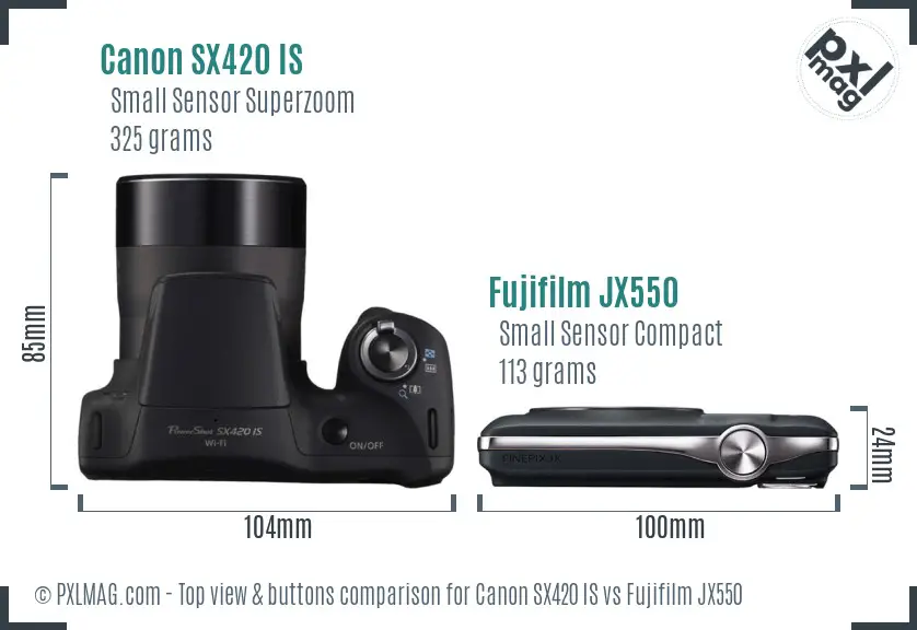 Canon SX420 IS vs Fujifilm JX550 top view buttons comparison